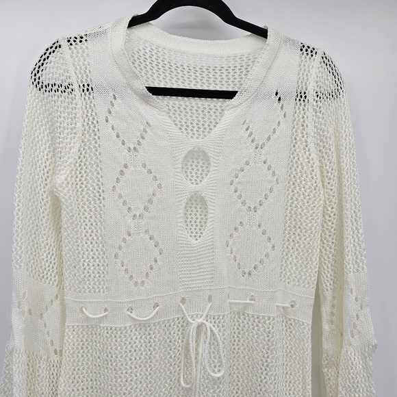 Ivory Crochet Swim CoverUp Hi Lo Breathable Dress Womens One Size - Picture 3 of 8